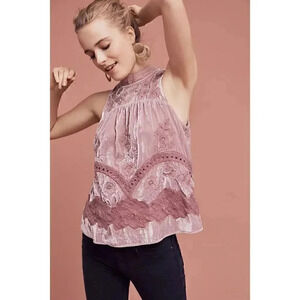Anthropologie Floreat Myleen Velvet Top in Pink Size XS